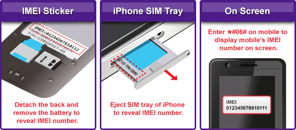 To find your IMEI code, detach the battery and look at the IMEI field on the phone.