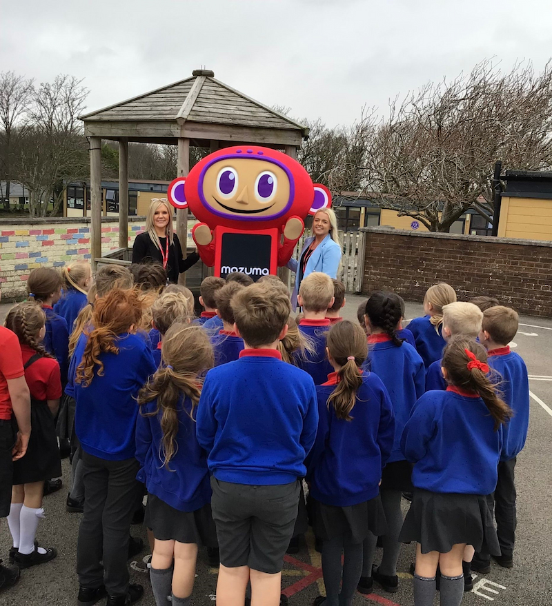 maz outside with school children