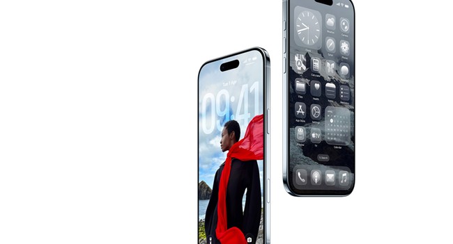 iPhone Air floating with lock screen and home screen, silver