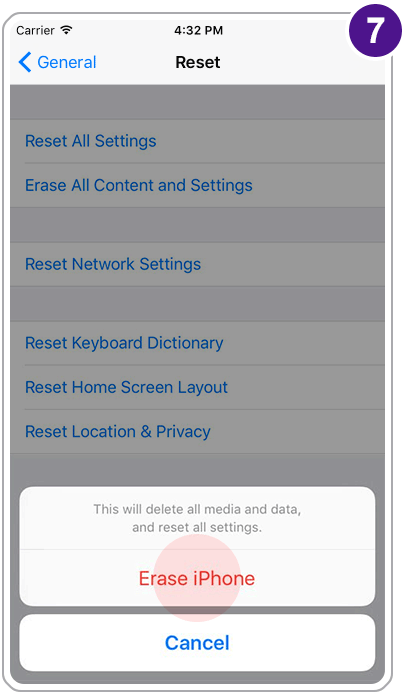 Step 7 - Press Erase iPhone