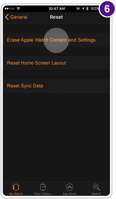 Step 6 - Select Erase Apple Watch Content and Settings